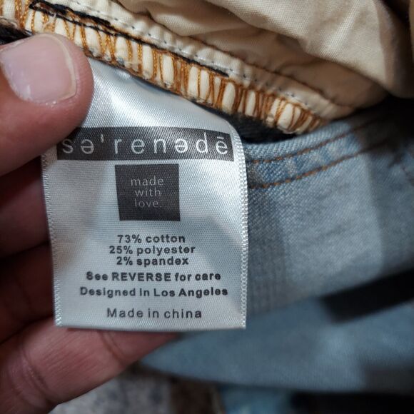 Serenede Men’s 40x32 Light Wash Distressed Slim Straight Leg Jeans Red Stripe - Picture 9 of 10